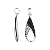 925 Sterling Silver Artistic Open Teardrop Pendant Featuring Black Shell